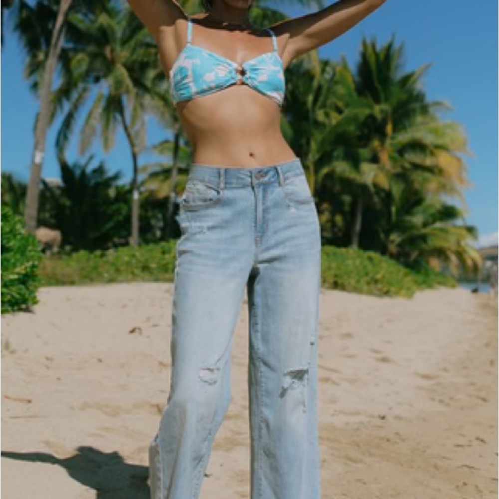 Tribal Blue Flare Wide Leg Jeans